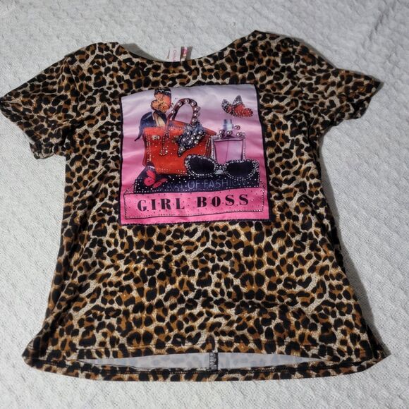 Minette Girl Boss Cheetah Print Shirt With Rhinestones Size Girls Medium Glam - Picture 1 of 5